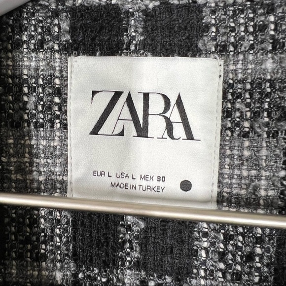 Zara Textured Tweed Plaid Oversized Button Up Shacket Over Shirt Womens Large - Picture 4 of 9